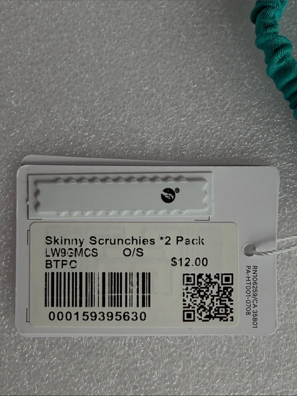 🆕 LULULEMON Skinny Scrunchies 2 Pack BTPC Teal / Turquoise Blue NWT